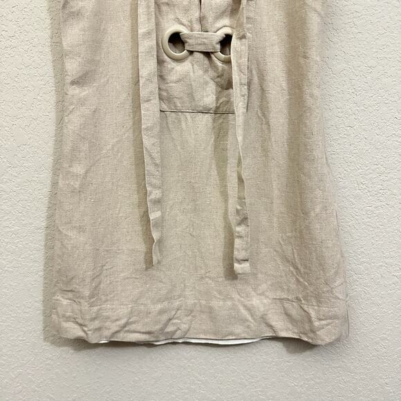 ENGLISH FACTORY Lace Up Mini Dress Sand Beige Sleeveless Linen Cotton - Picture 9 of 14